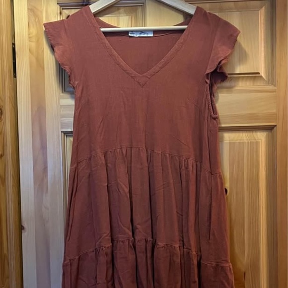 Rust Linen Dress - Picture 1 of 5